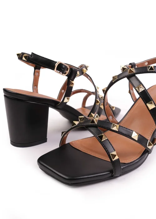 Where's That From Black PU Intense Stud Detail Block Heel Sandals - 3 Image 2