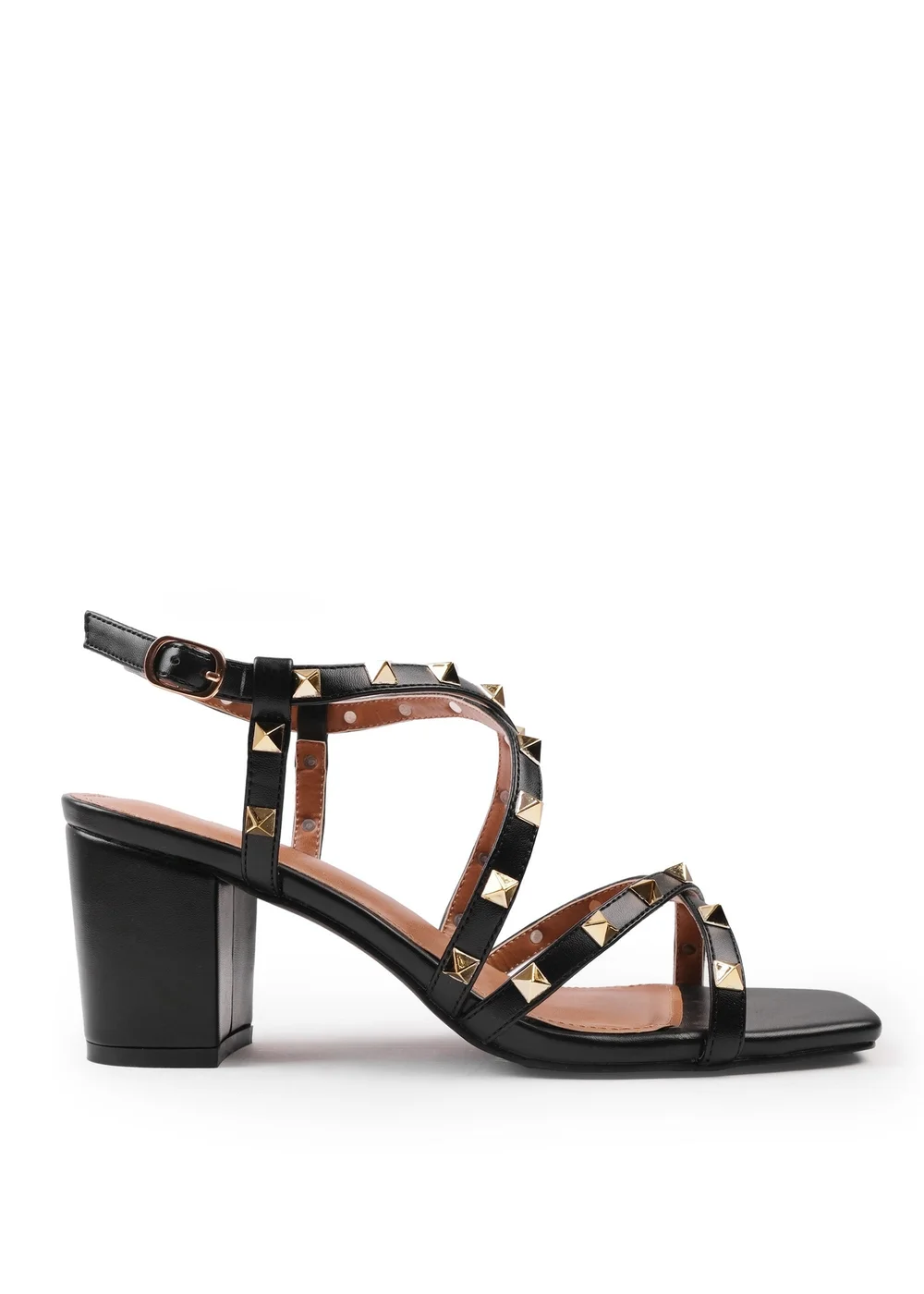 Where's That From Black PU Intense Stud Detail Block Heel Sandals - 3 Image 1