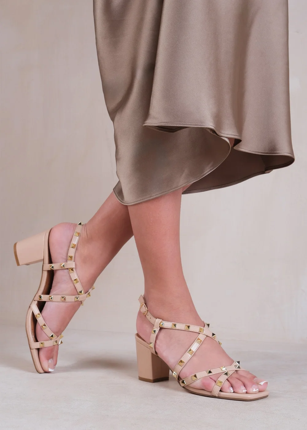 Where's That From Nude PU Intense Stud Detail Block Heel Sandals - 3 Image 3