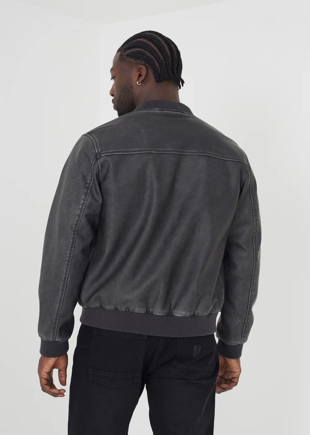 Brave Soul Black PU Bomber Jacket - S Image 2