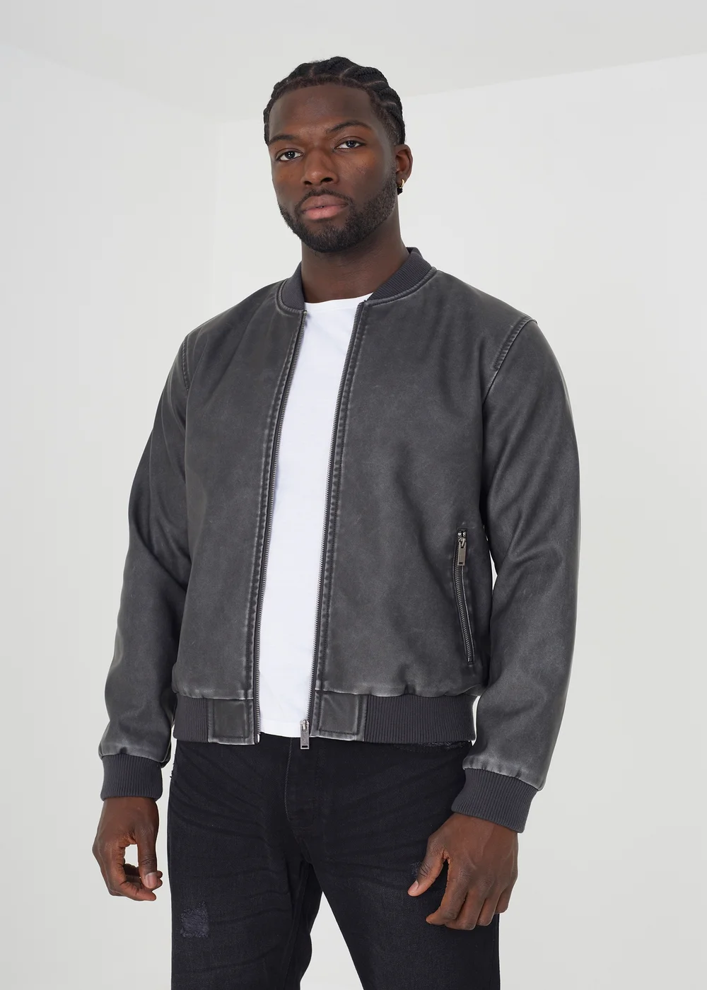 Brave Soul Black PU Bomber Jacket - S Image 1