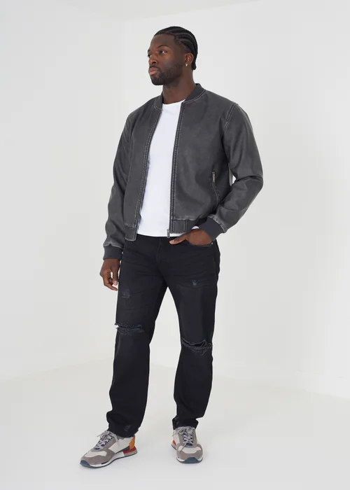 Brave Soul Black PU Bomber Jacket - S Image 3