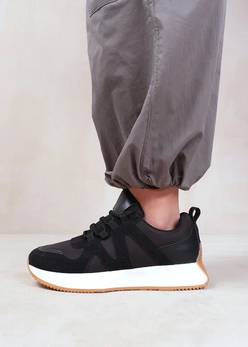 Where's That From Black PU with Suede Detail Runner Trainers - 3 Image 3