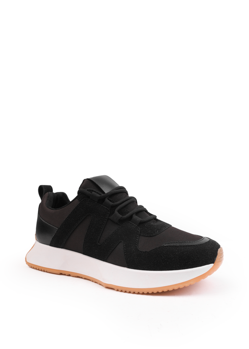 Where's That From Black PU with Suede Detail Runner Trainers - 3 Image 1