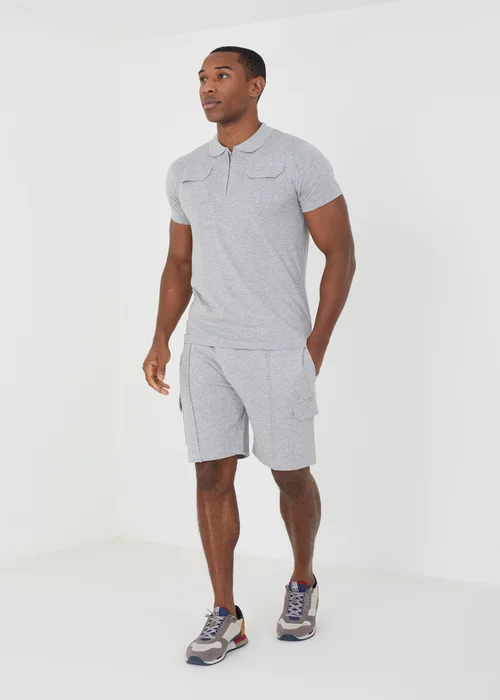 Brave Soul Light Grey Polo Shirt & Short Co-ord Set - S Image 3