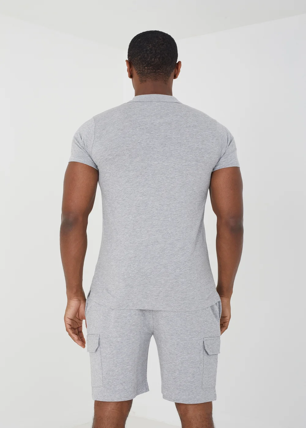 Brave Soul Light Grey Polo Shirt & Short Co-ord Set - S Image 2