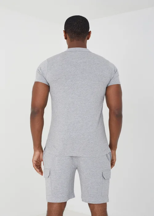 Brave Soul Light Grey Polo Shirt & Short Co-ord Set - S Image 2