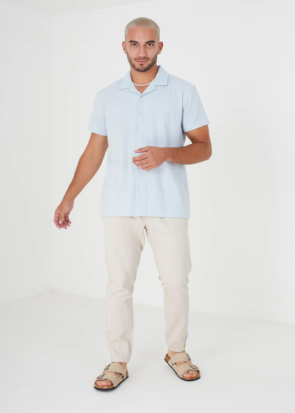 Brave Soul Pale Blue Short Sleeve Fine Stripe Revere Collar Shirt - S Image 3