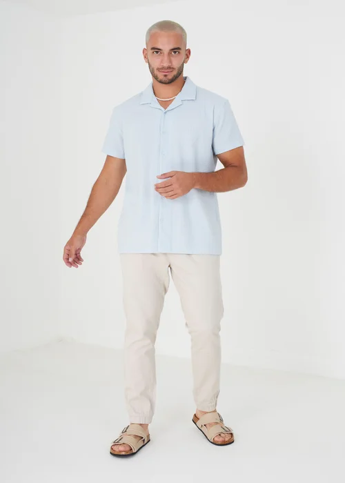 Brave Soul Pale Blue Short Sleeve Fine Stripe Revere Collar Shirt - S Image 3