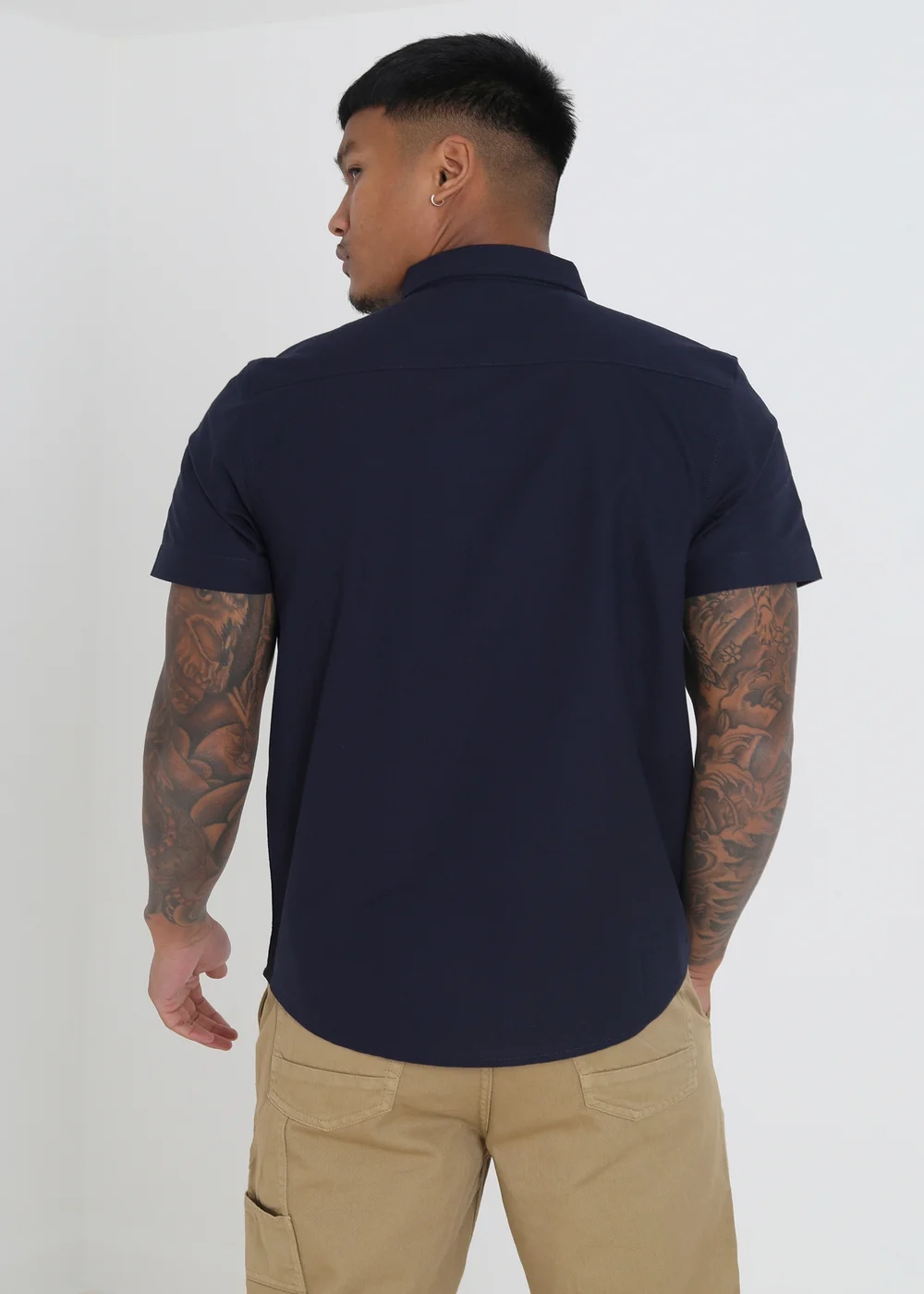 Brave Soul Navy Cotton Oxford Short Sleeve Shirt - S Image 2