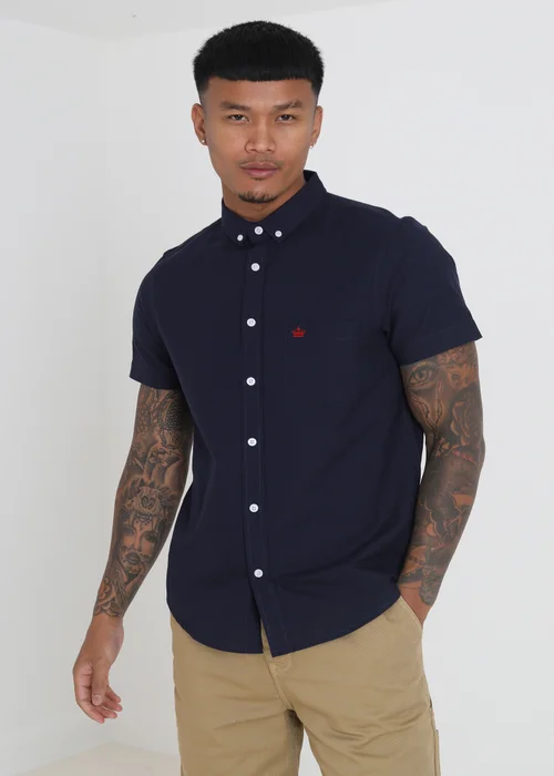 Brave Soul Navy Cotton Oxford Short Sleeve Shirt - S Image 1