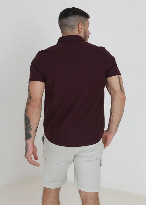 Brave Soul Burgundy Cotton Oxford Short Sleeve Shirt - S Image 2