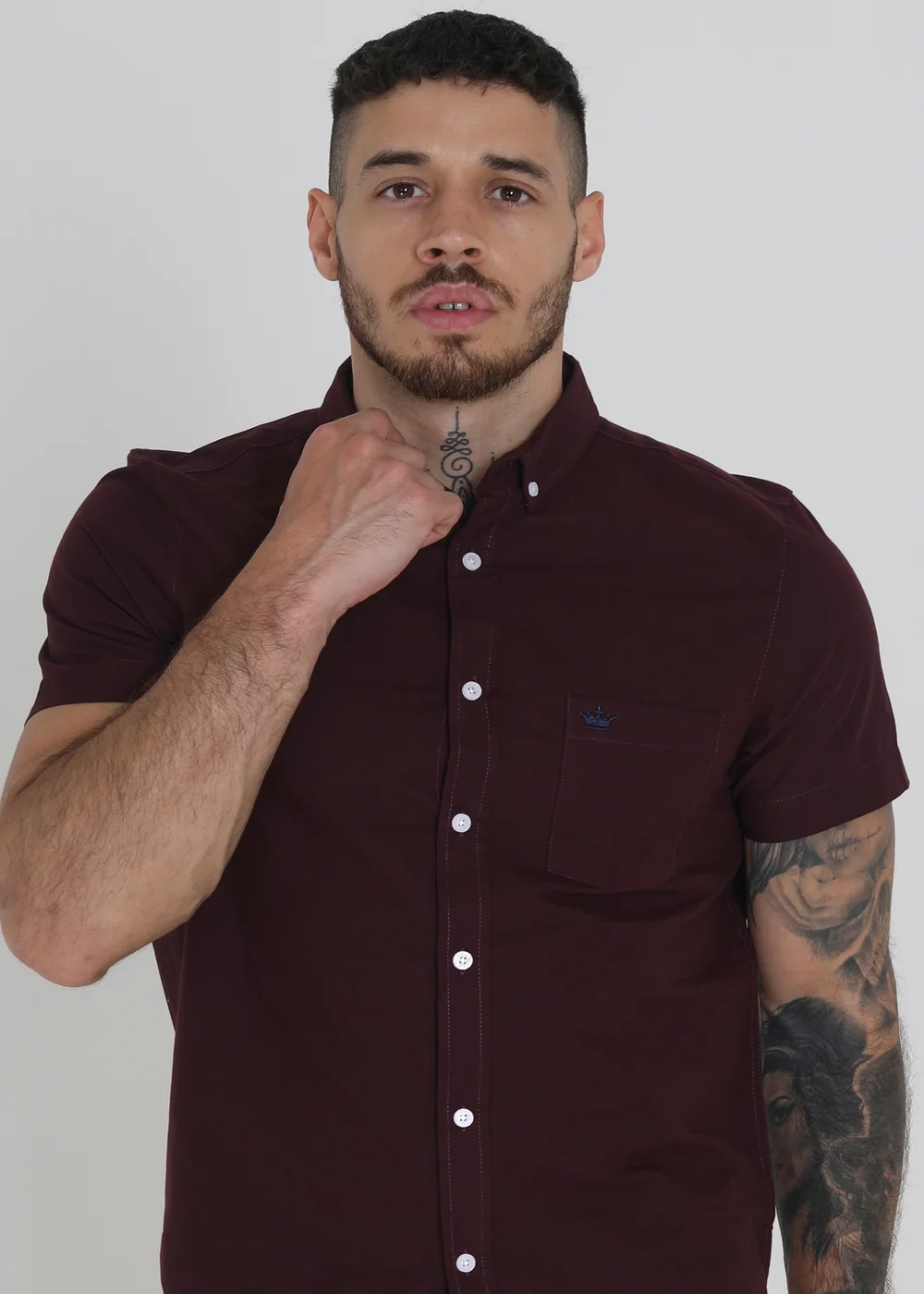 Brave Soul Burgundy Cotton Oxford Short Sleeve Shirt - S Image 3