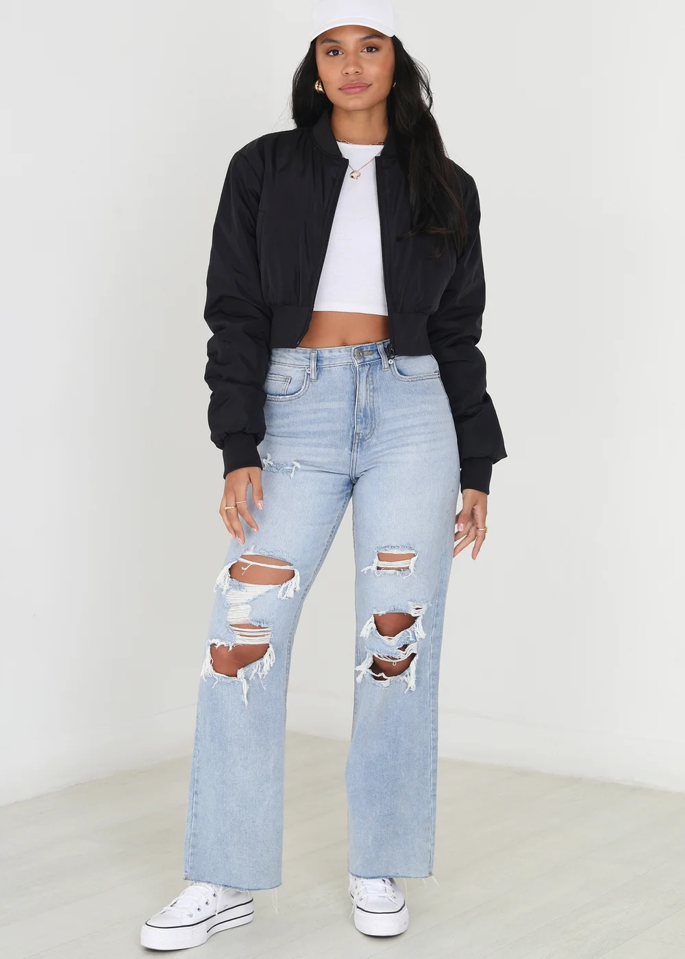 Brave Soul Black Cropped Bomber Jacket - Size 8 Image 3