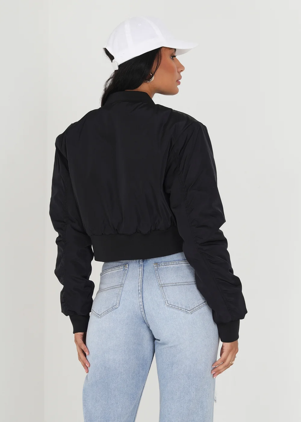 Brave Soul Black Cropped Bomber Jacket - Size 8 Image 2