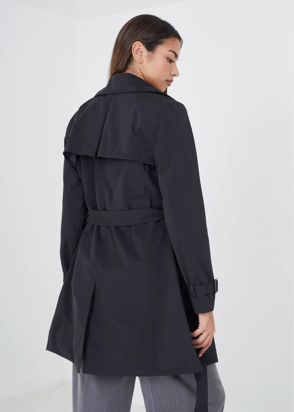 Brave Soul Black Double Breasted Belted Trench Coat - 8 Image 2