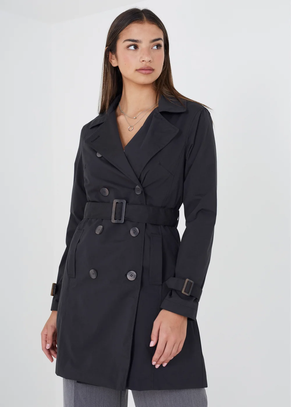 Brave Soul Black Double Breasted Belted Trench Coat - 8 Image 1
