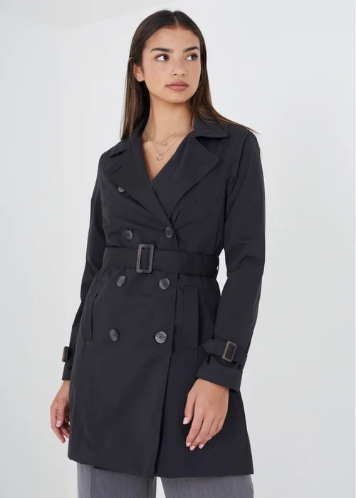Brave Soul Black Double Breasted Belted Trench Coat - 8 Image 1