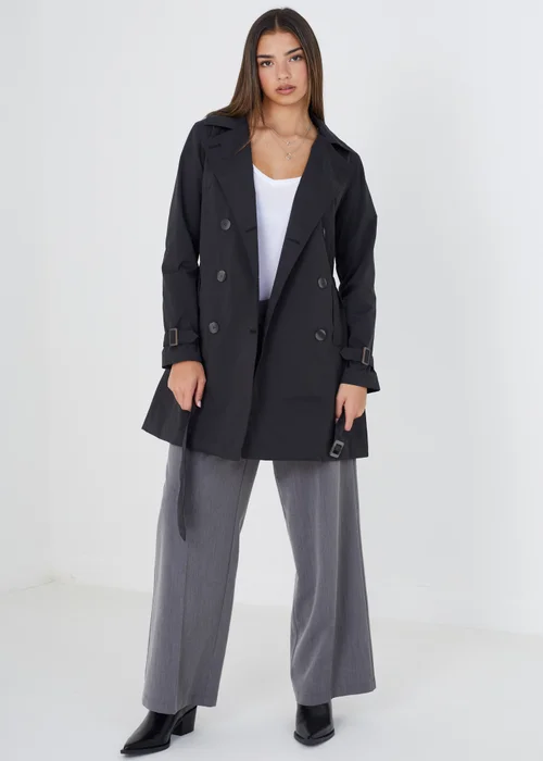 Brave Soul Black Double Breasted Belted Trench Coat - 8 Image 3