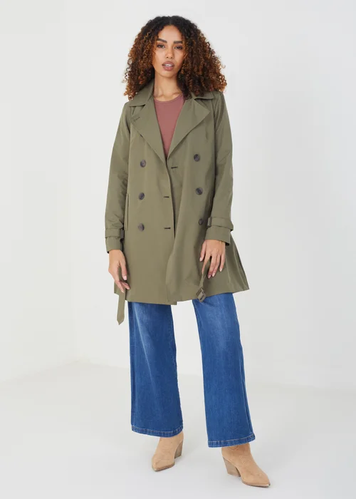 Brave Soul Khaki Double Breasted Short Trench Coat - Size 8 Image 3