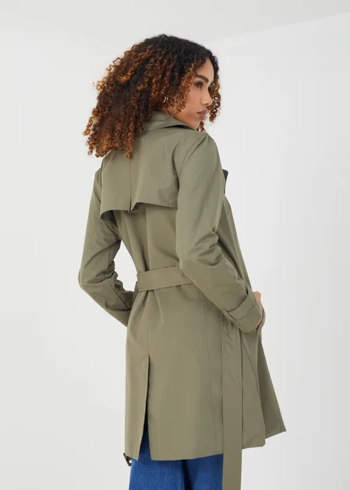 Brave Soul Khaki Double Breasted Short Trench Coat - Size 8 Image 2