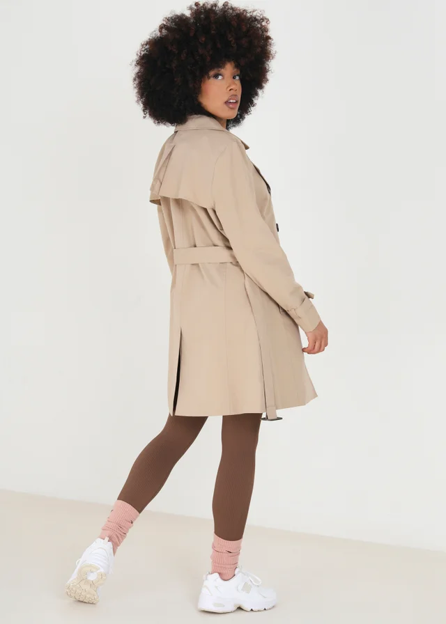 Brave Soul Stone Double Breasted Belted Trench Coat
