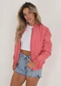 Brave Soul Pink Ruched Sleeve Oversized Bomber Jacket - Size 12 Image 1