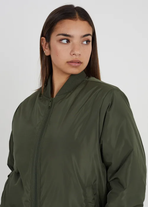 Brave Soul Khaki Ruched Sleeve Oversized Bomber Jacket - 8 Image 4