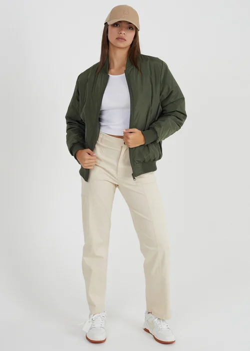 Brave Soul Khaki Ruched Sleeve Oversized Bomber Jacket - 8 Image 3