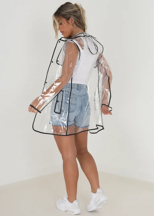 Brave Soul White Hooded Clear Rain Mac With Contrasting Binding - S/M Image 2