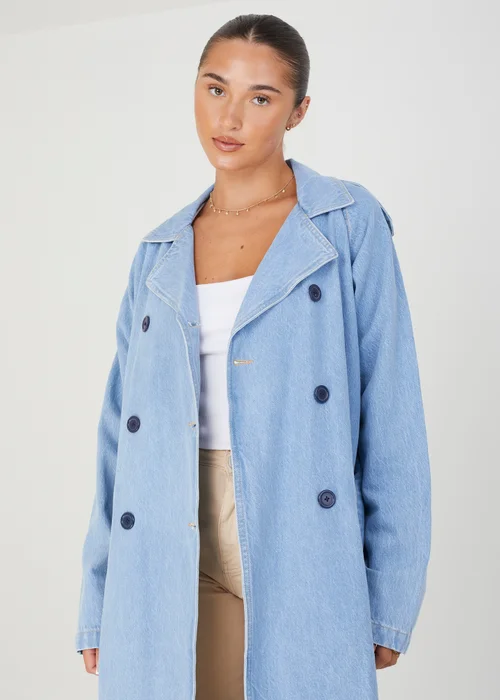 Brave Soul White Double-Breasted Longline Trench Coat with Raglan Sleeves - Size 8 Image 3