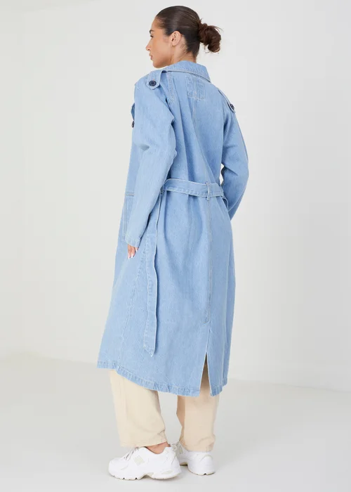 Brave Soul White Double-Breasted Longline Trench Coat with Raglan Sleeves - Size 8 Image 2