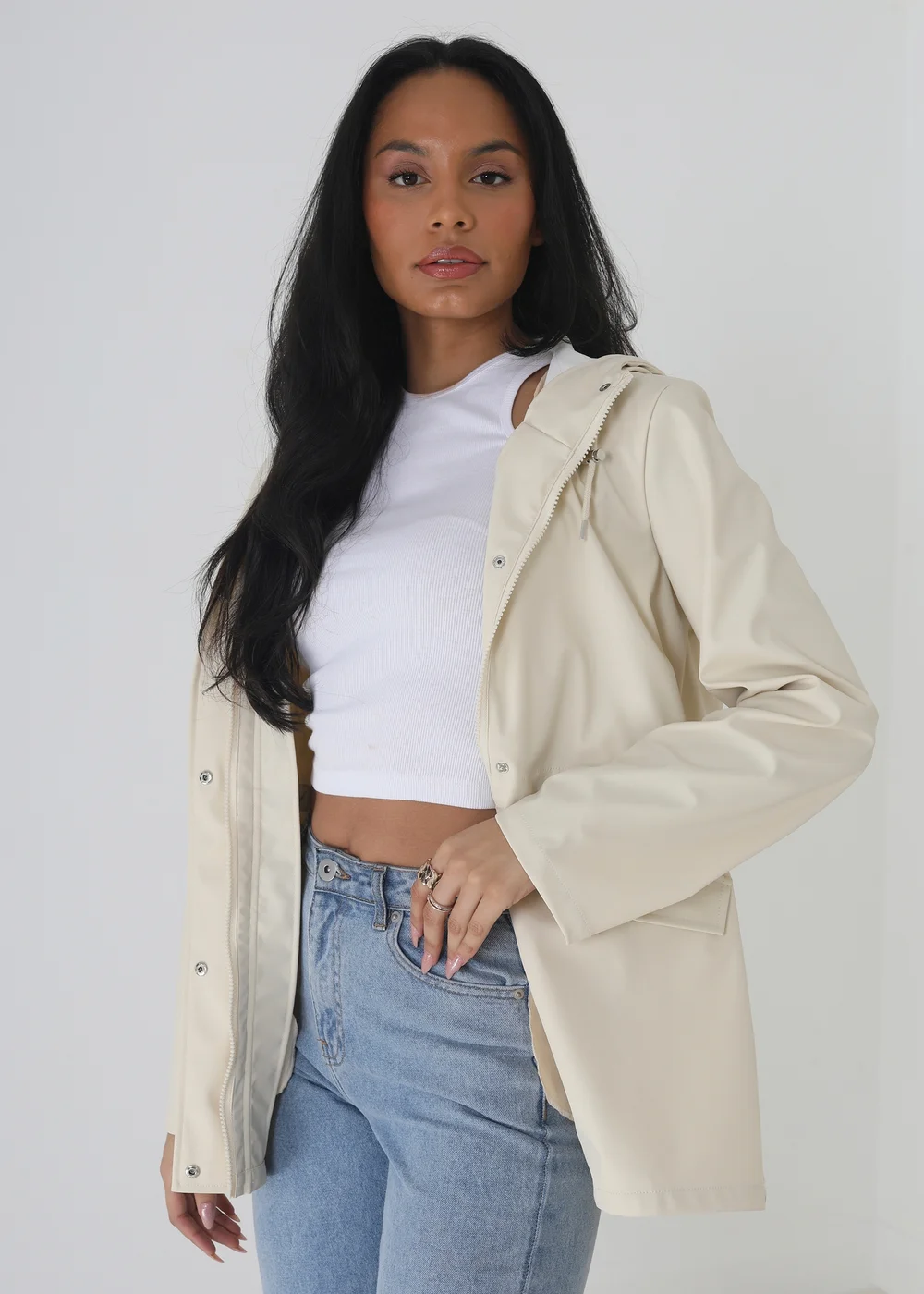 Brave Soul Cream Hooded Rain Mac - 8 Image 1