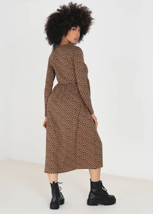 Brave Soul Tan Cotton Animal Print Long Sleeve Midi Smock Dress - Extra small Image 2