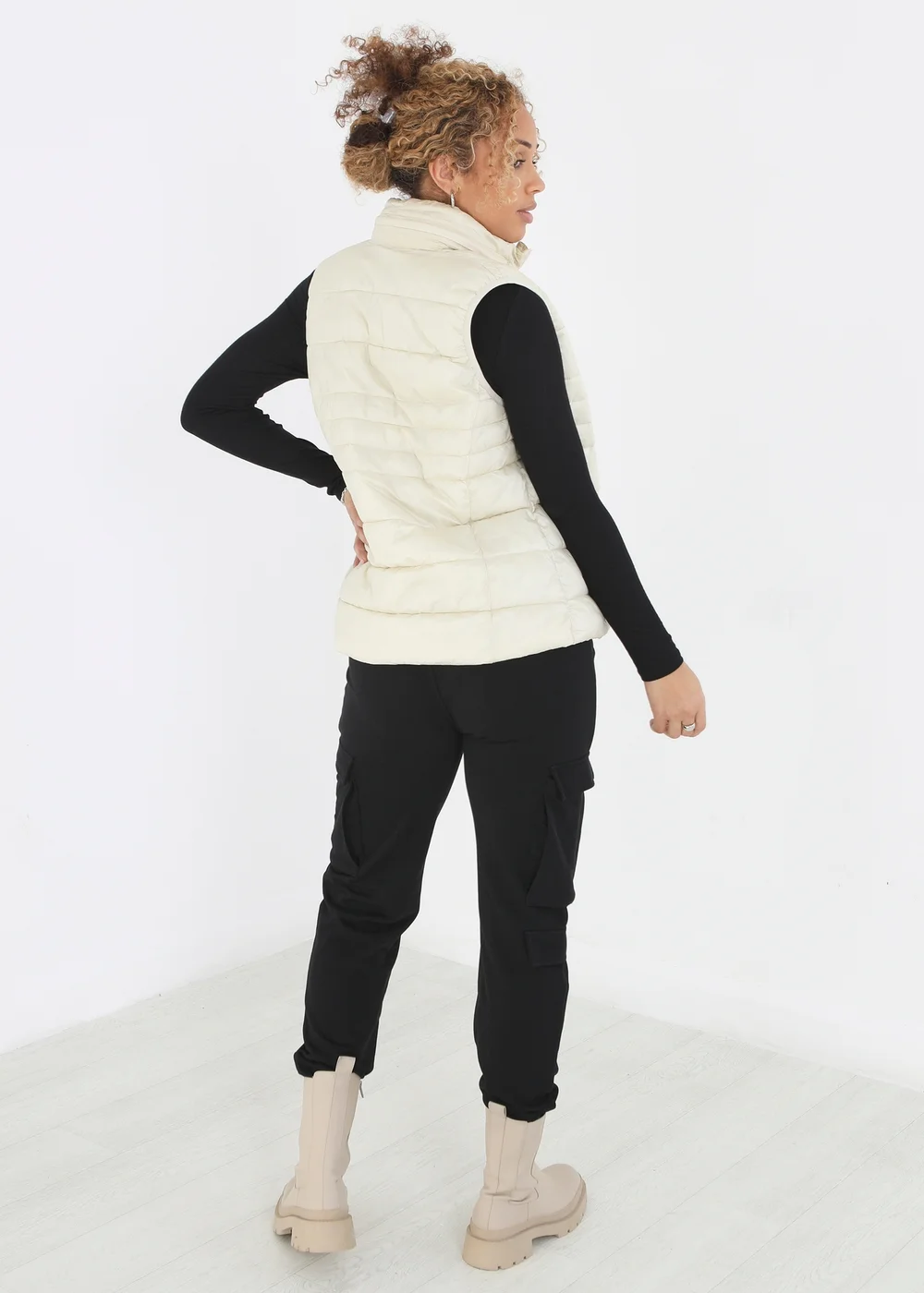 Brave Soul Cream Funnel Neck High Shine Gilet - 8 Image 2