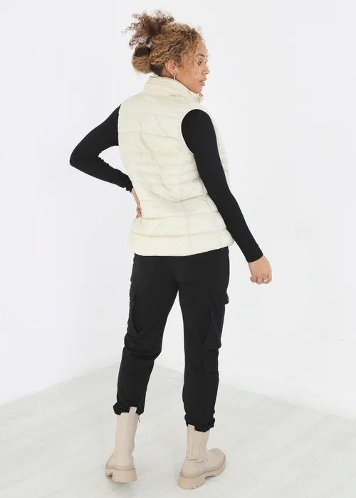 Brave Soul Cream Funnel Neck High Shine Gilet - 8 Image 2