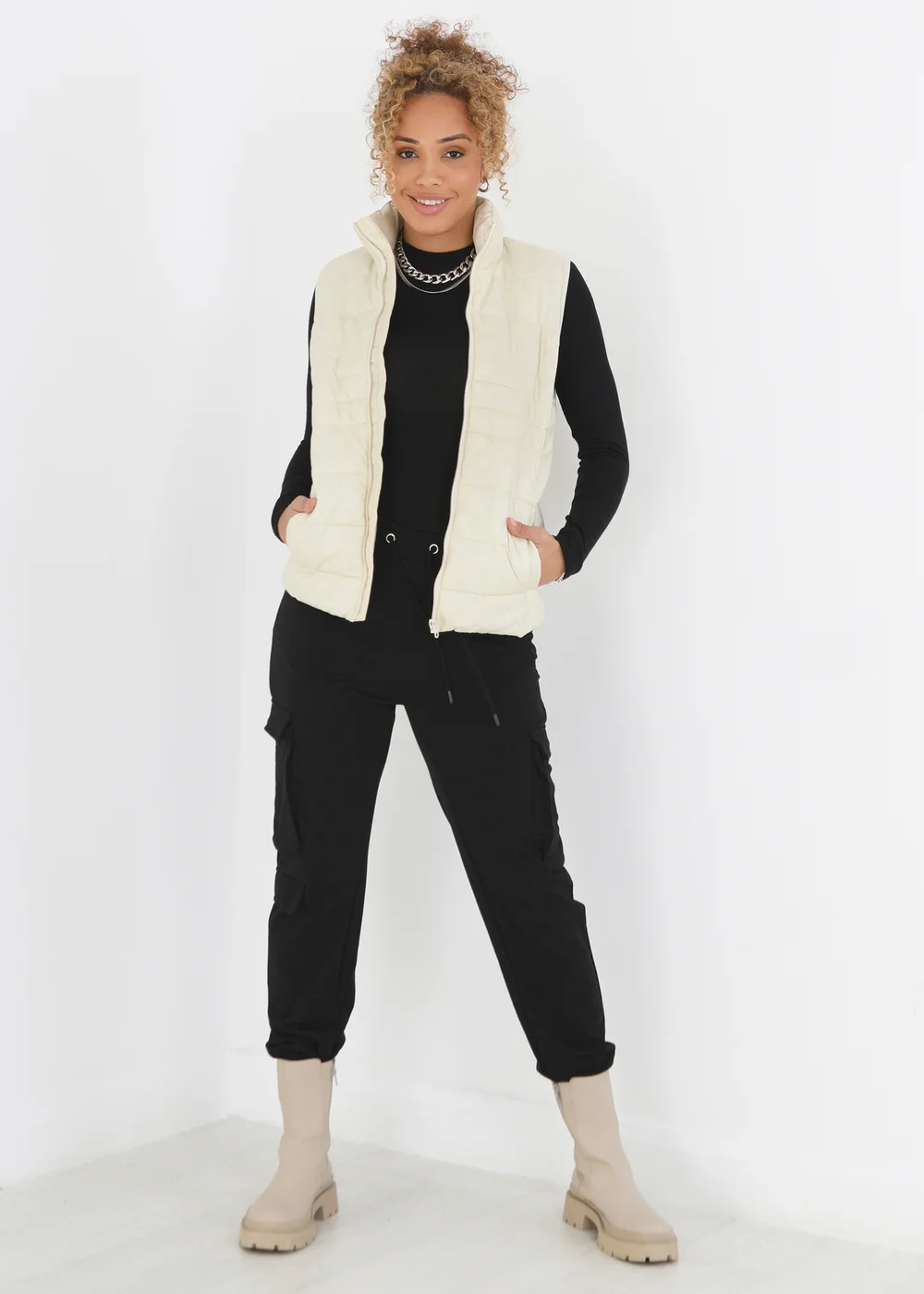 Brave Soul Cream Funnel Neck High Shine Gilet - 8 Image 3