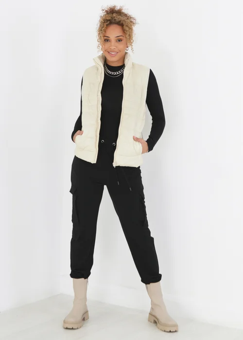 Brave Soul Cream Funnel Neck High Shine Gilet - 8 Image 3
