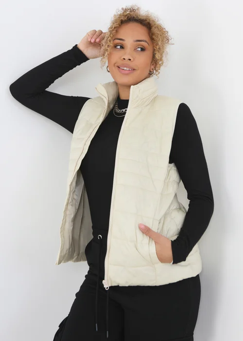 Brave Soul Cream Funnel Neck High Shine Gilet - 8 Image 1
