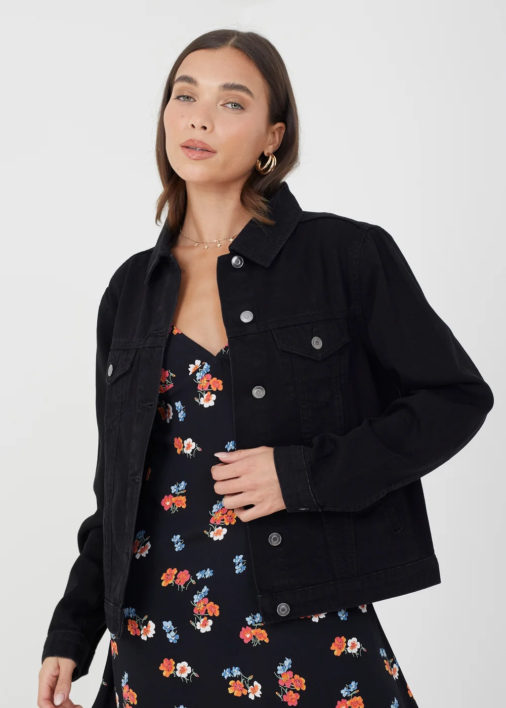 Brave Soul Black Blooms Western Style Denim Jacket - 8 Image 1