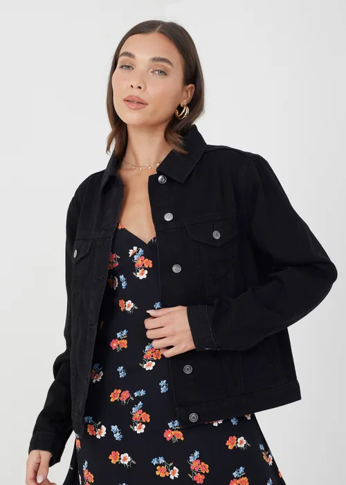 Brave Soul Black Blooms Western Style Denim Jacket - 8 Image 1