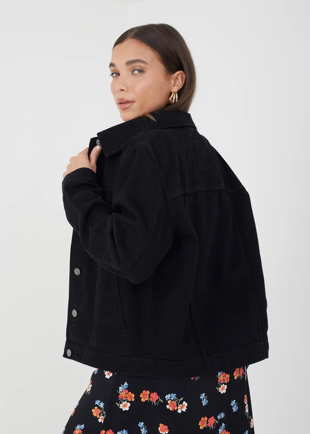 Brave Soul Black Blooms Western Style Denim Jacket - 8 Image 2