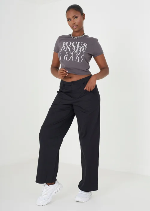 Brave Soul Black Straight Fit Utility Cargo Trousers - XS Image 3