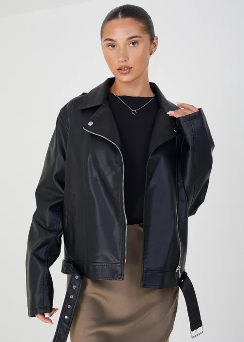 Brave Soul Black Faux Leather PU Oversized Jacket - 8 Image 1