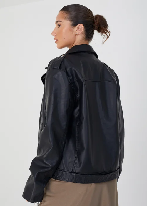 Brave Soul Black Faux Leather PU Oversized Jacket - 8 Image 2