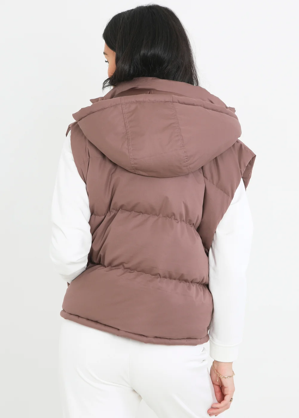 Brave Soul Brown Cropped Hooded Padded Gilet - 8 Image 2