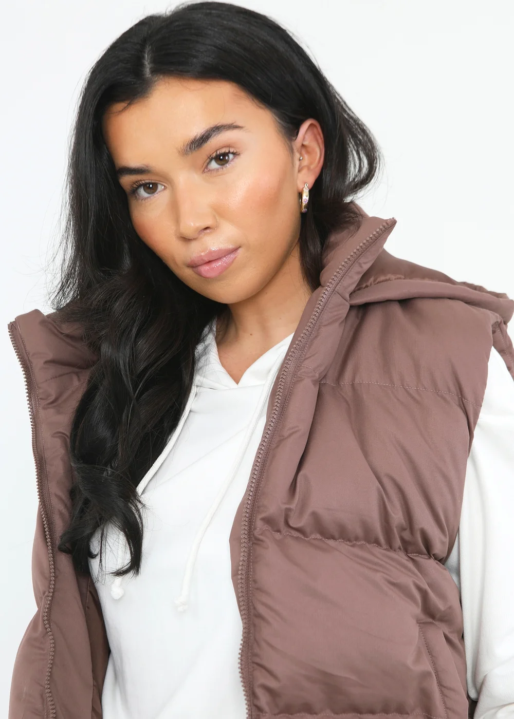 Brave Soul Brown Cropped Hooded Padded Gilet - 8 Image 3