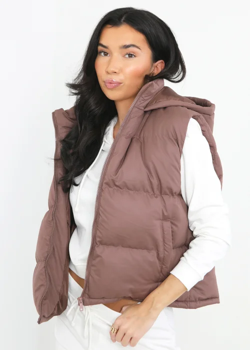 Brave Soul Brown Cropped Hooded Padded Gilet - 8 Image 1