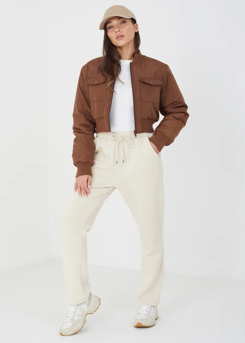 Brave Soul Tan Cropped Bomber Jacket - 8 Image 3