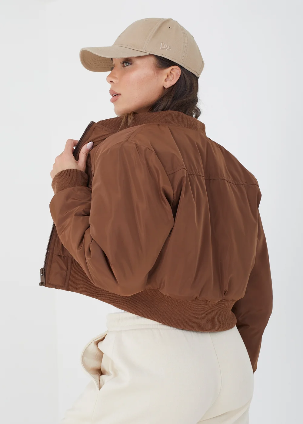 Brave Soul Tan Cropped Bomber Jacket - 8 Image 2